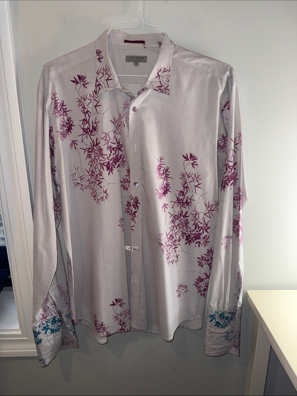 Ted Baker Men’s White Button-Down Shirt with Pink and Teal Floral Print